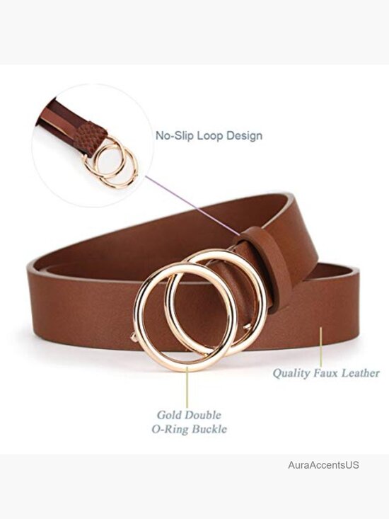 2 Pack Double O-Ring Buckle Faux Leather Belts for Jeans main image 6